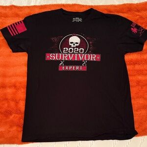 Grunt Style Black Tee with Red and White 2020 Survivor Expert Graphic
